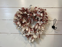 Load image into Gallery viewer, Valentine&#39;s Day Heart-Shaped Rag Wreath, Red, White, and Lace
